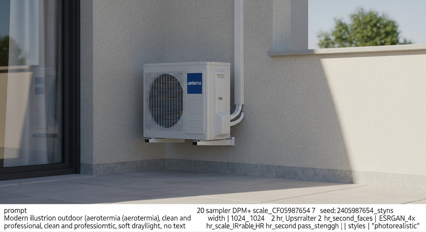 Equipo de aerotermia con bomba de calor instalada en vivienda Madrid
