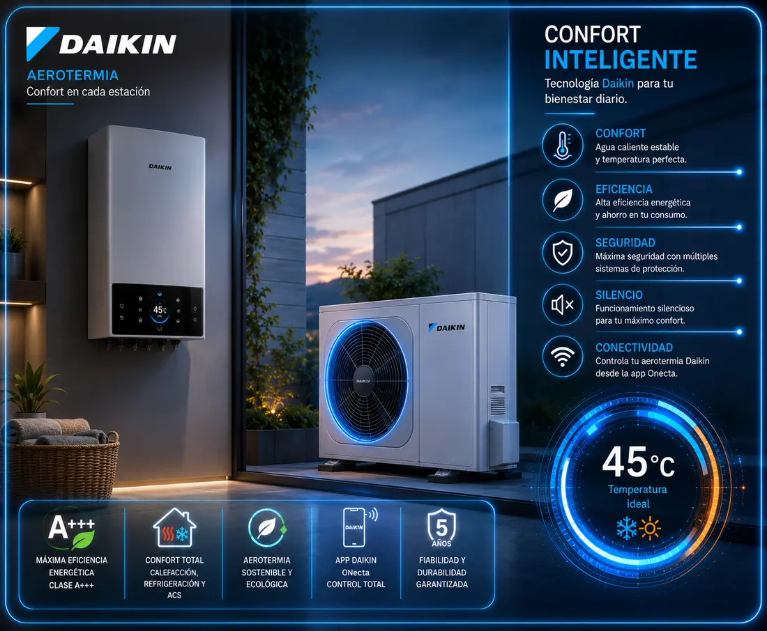Aerotermia Daikin — códigos de error, averías y servicio técnico Don SAT en Madrid y Guadalajara